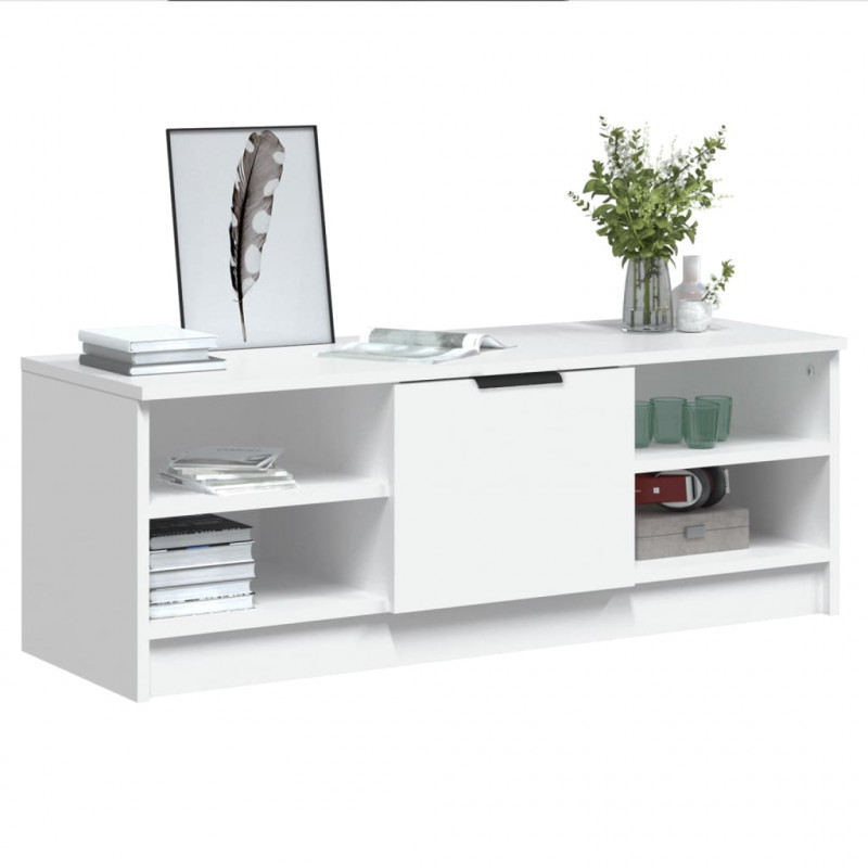 Szafka pod TV, biała, 102x35,5x36,5 cm, materiał drewnopochodny