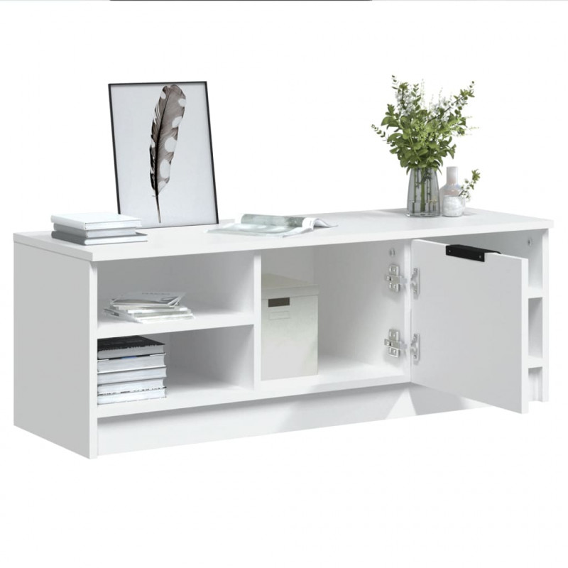 Szafka pod TV, biała, 102x35,5x36,5 cm, materiał drewnopochodny