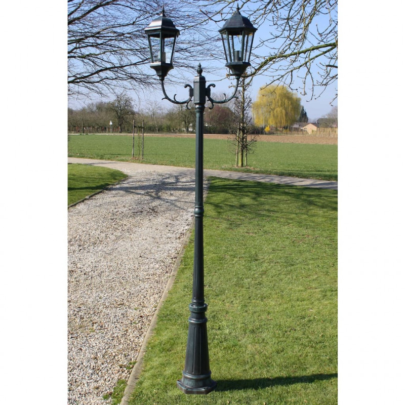 Stojąca lampa ogrodowa 2-ramienna, 230 cm, ciemnozielona/czarna