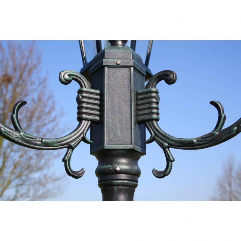 Stojąca lampa ogrodowa 2-ramienna, 230 cm, ciemnozielona/czarna