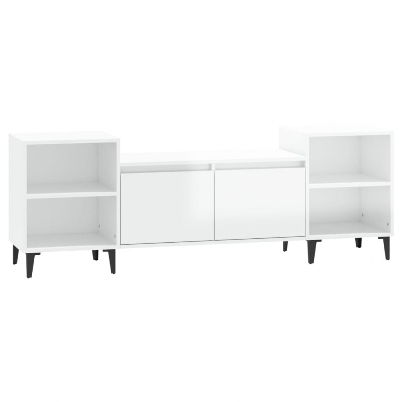 Szafka pod TV, wysoki połysk, biała, 160x35x55 cm
