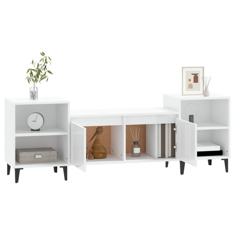 Szafka pod TV, wysoki połysk, biała, 160x35x55 cm