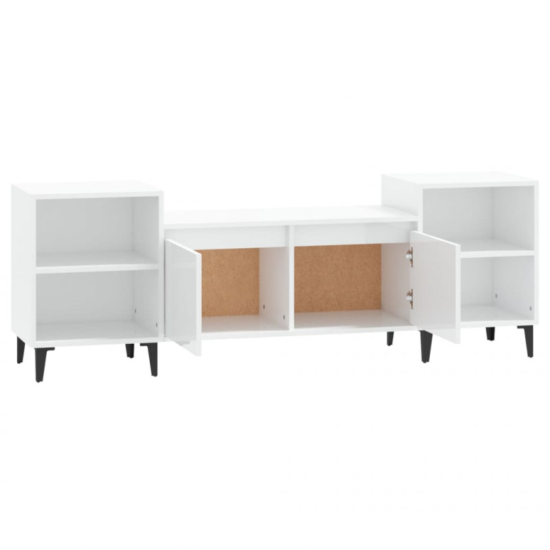 Szafka pod TV, wysoki połysk, biała, 160x35x55 cm