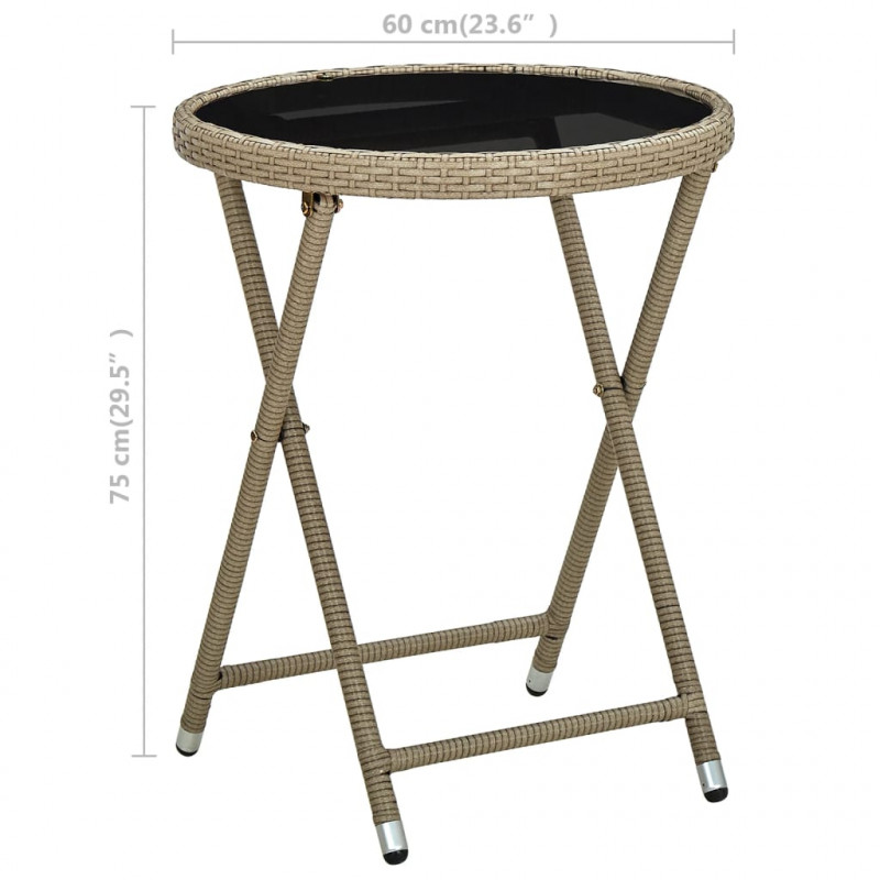 Stolik herbaciany, beżowy, 60 cm, rattan PE i szkło hartowane
