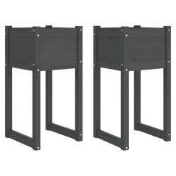 Donice, 2 szt., szare, 40x40x81 cm, lite drewno sosnowe