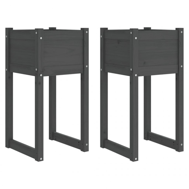 Donice, 2 szt., szare, 40x40x81 cm, lite drewno sosnowe