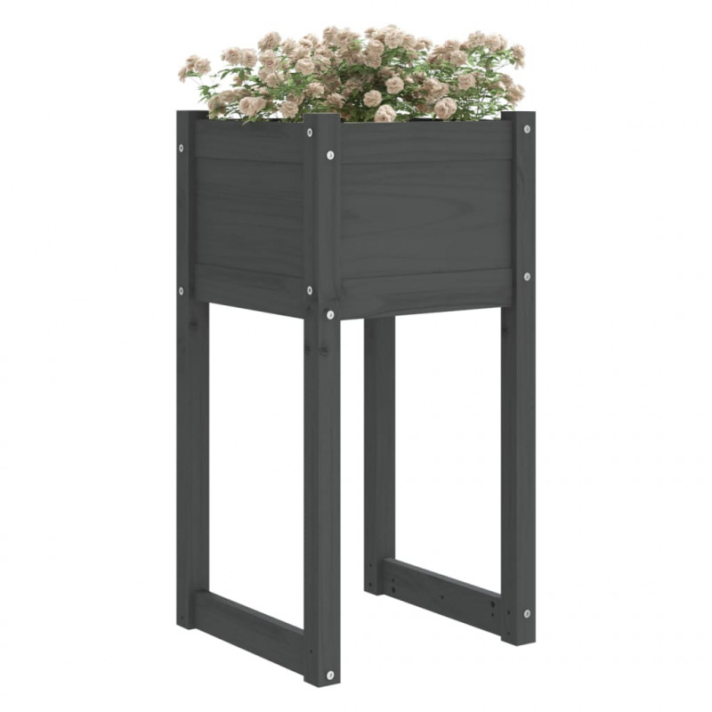 Donice, 2 szt., szare, 40x40x81 cm, lite drewno sosnowe