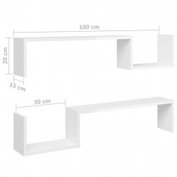 Półki ścienne, 2 szt., wysoki połysk, białe, 100x15x20 cm