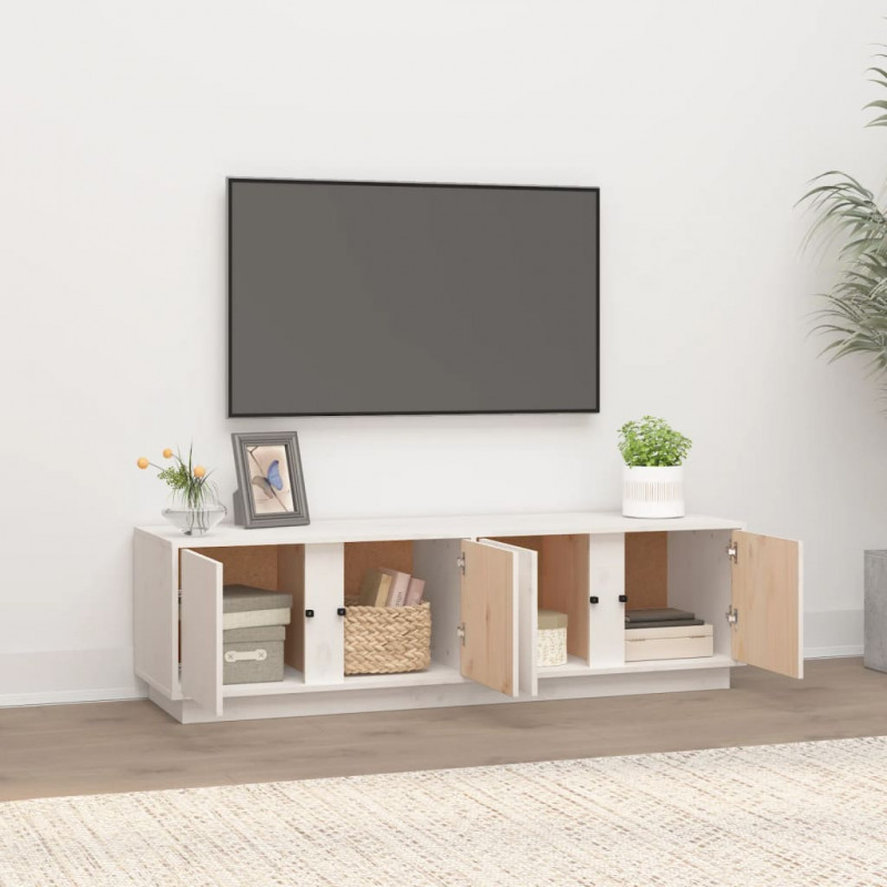Szafka pod telewizor, biała, 140x40x40 cm, lite drewno sosnowe