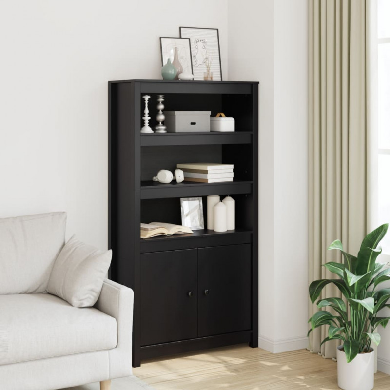 Szafka, czarna, 80x35x154 cm, lite drewno sosnowe