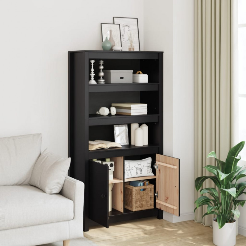 Szafka, czarna, 80x35x154 cm, lite drewno sosnowe