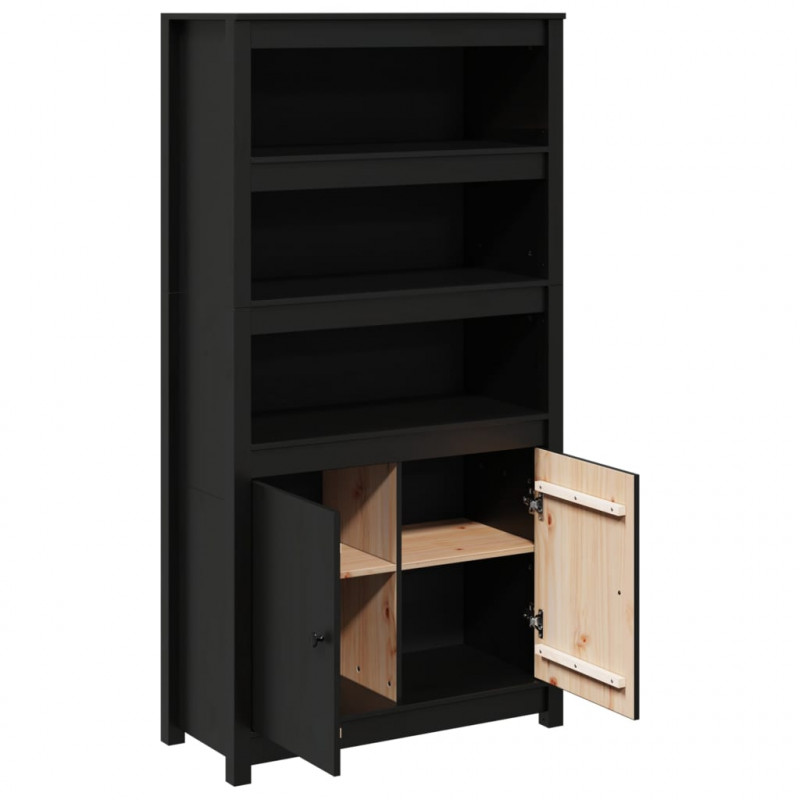 Szafka, czarna, 80x35x154 cm, lite drewno sosnowe