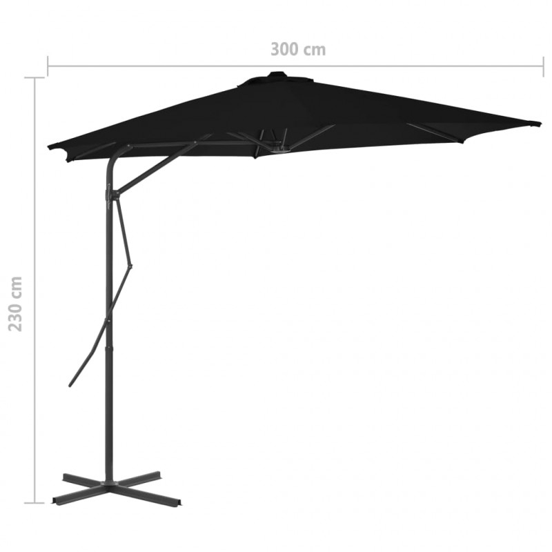 Parasol ogrodowy na stalowym słupku, czarny, 300x230 cm