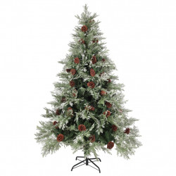 Choinka z lampkami i szyszkami, zielono-biała, 150 cm, PVC/PE