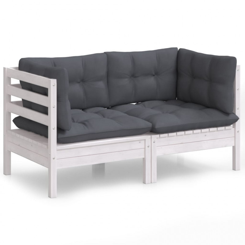 2-osobowa sofa ogrodowa z antracytowymi poduszkami, sosnowa