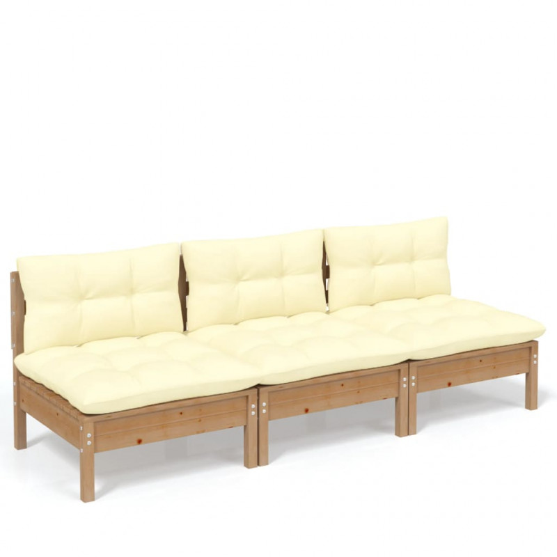 3-osobowa sofa ogrodowa z kremowymi poduszkami, drewno sosnowe