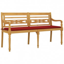Ławka Batavia z czerwony poduszką, 150 cm, lite drewno tekowe
