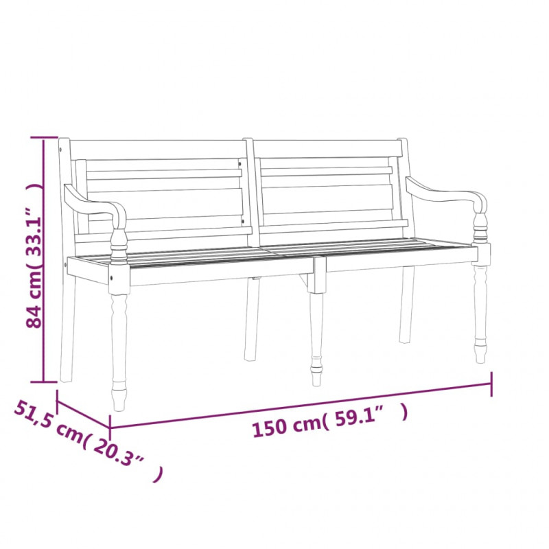 Ławka Batavia z czerwony poduszką, 150 cm, lite drewno tekowe