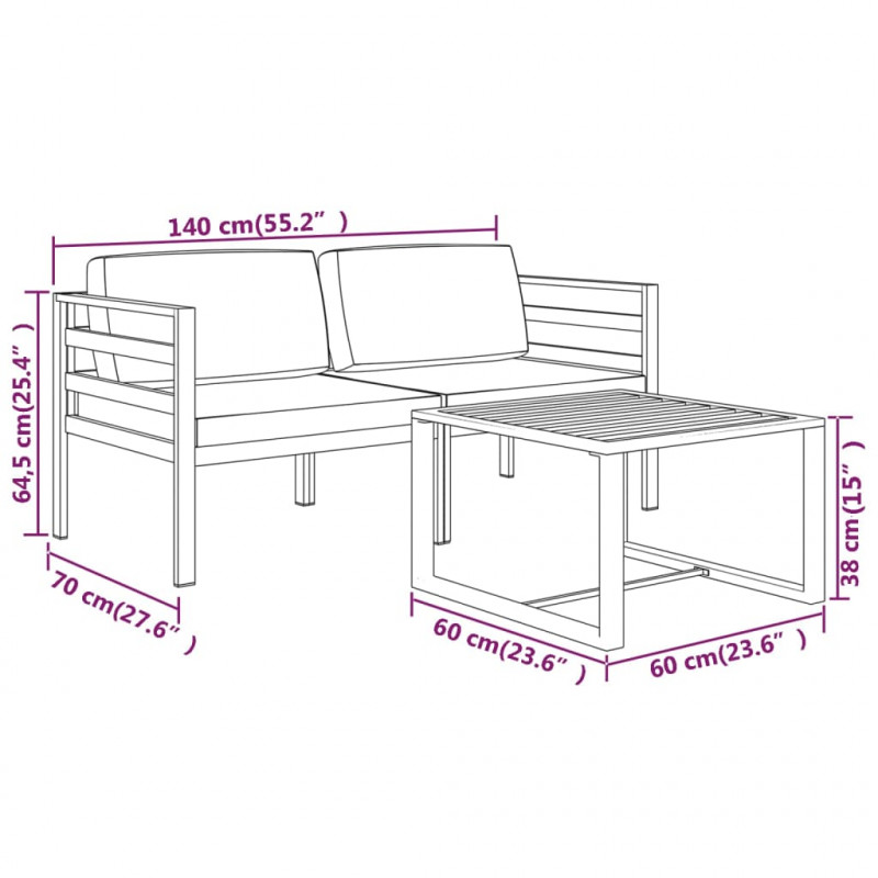 3-cz. zestaw mebli ogrodowych, poduszki, aluminium, antracyt