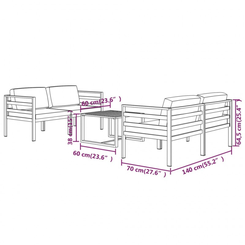 5-cz. zestaw mebli ogrodowych, poduszki, aluminium, antracyt