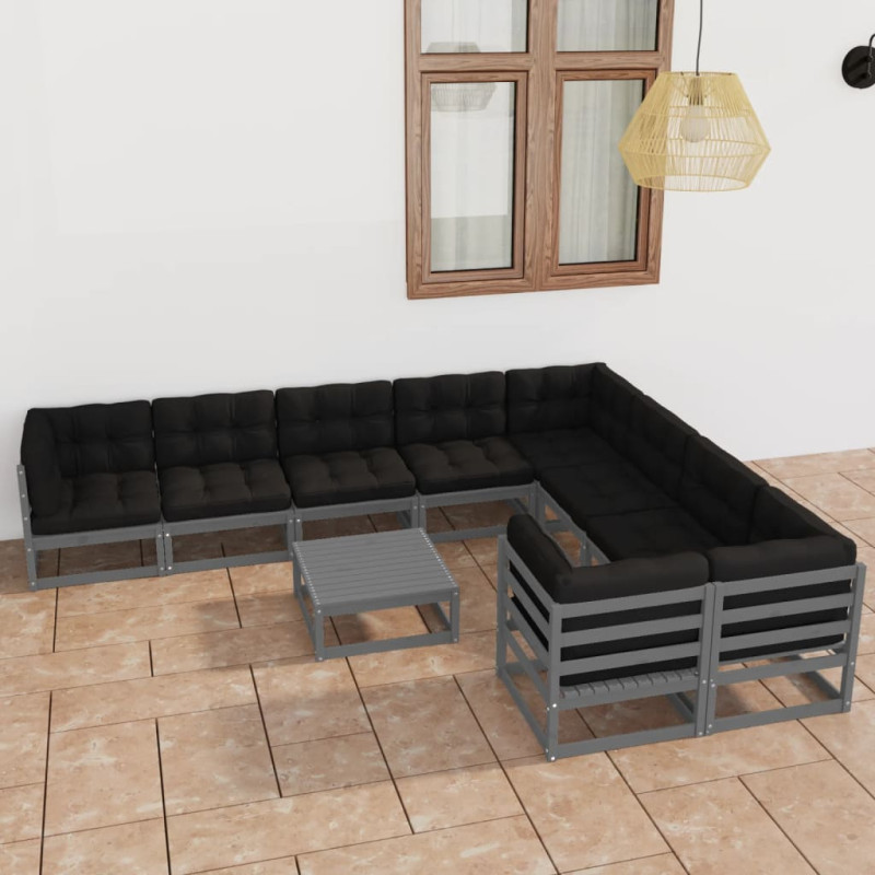 10-cz. zestaw wypoczynkowy do ogrodu, z poduszkami,szary, sosna