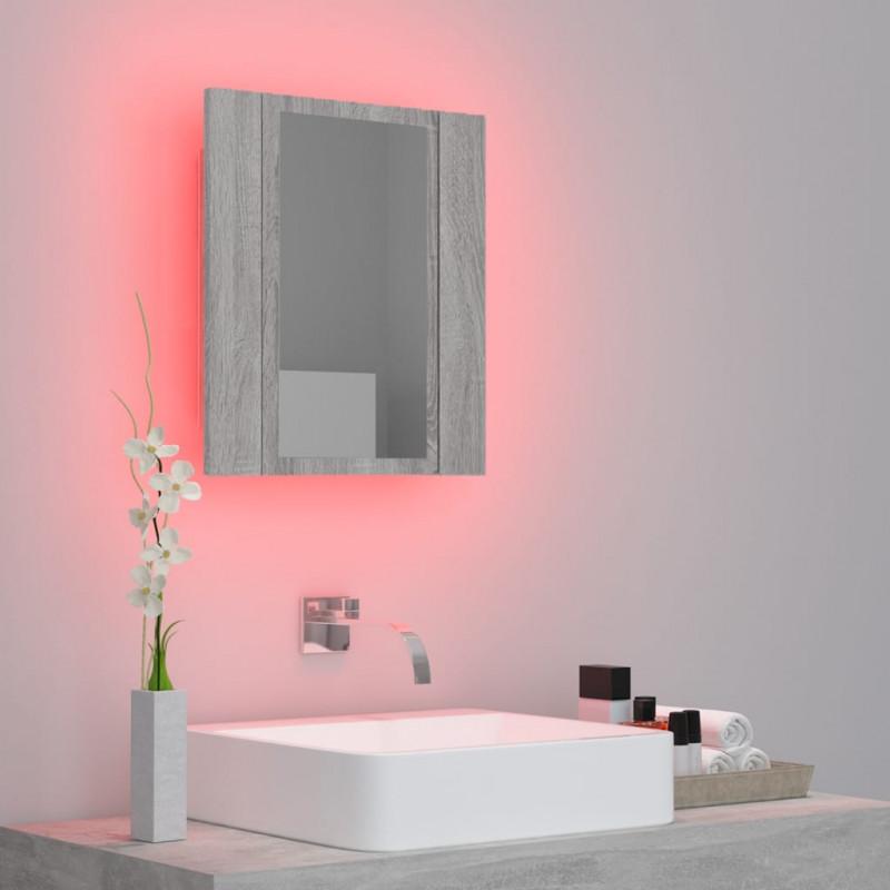 Szafka łazienkowa z lustrem i LED, szary dąb sonoma 40x12x45 cm
