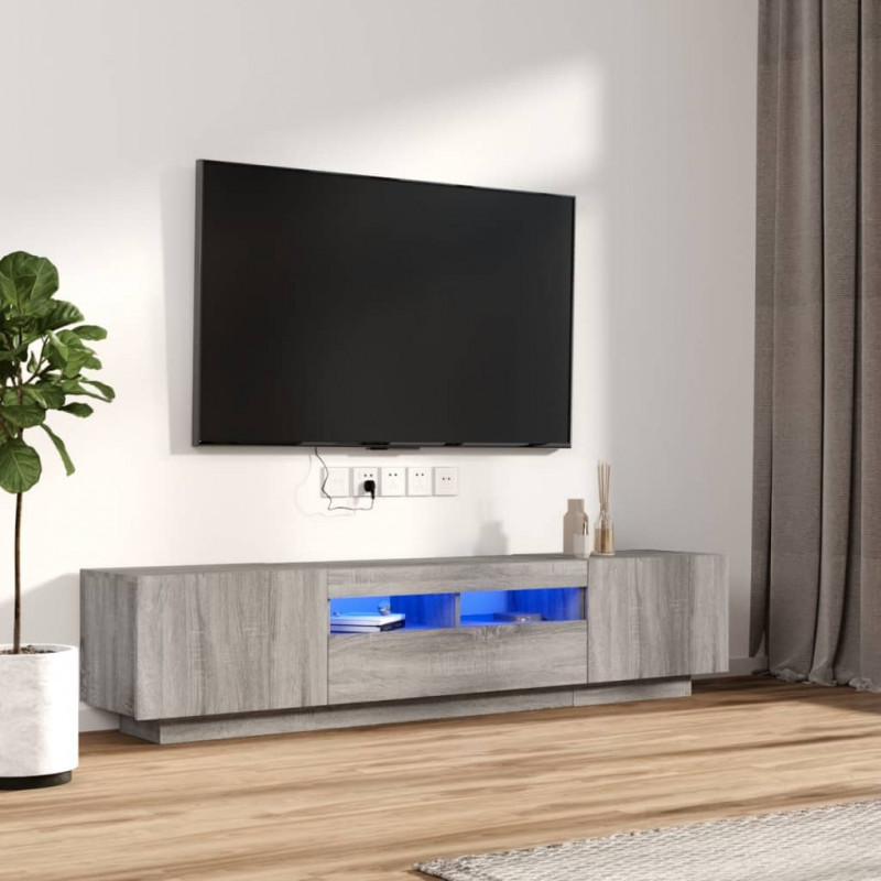 Zestaw 2 szafek TV z oświetleniem LED, szary dąb sonoma