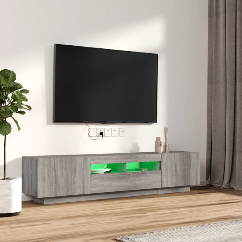 Zestaw 2 szafek TV z oświetleniem LED, szary dąb sonoma