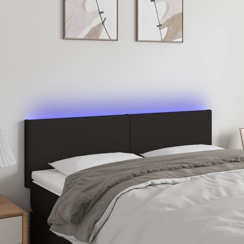 Zagłówek do łóżka z LED, czarny, 144x5x78/88 cm, tkanina