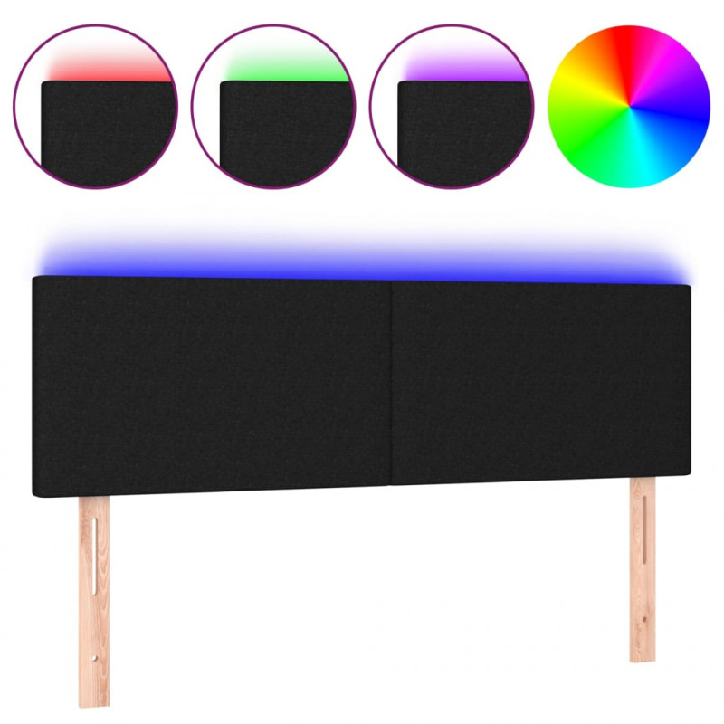 Zagłówek do łóżka z LED, czarny, 144x5x78/88 cm, tkanina