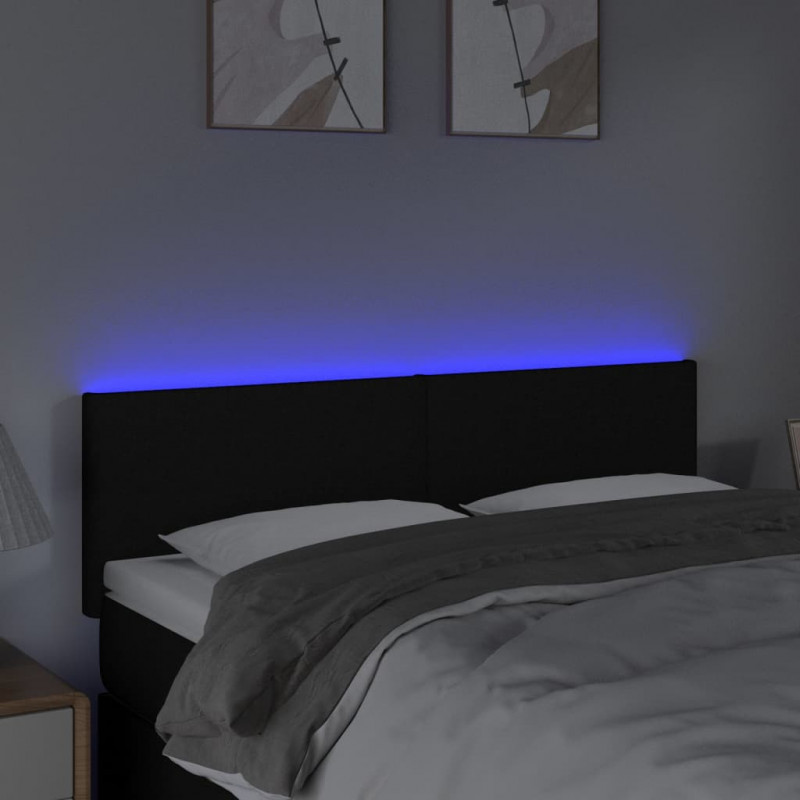 Zagłówek do łóżka z LED, czarny, 144x5x78/88 cm, tkanina
