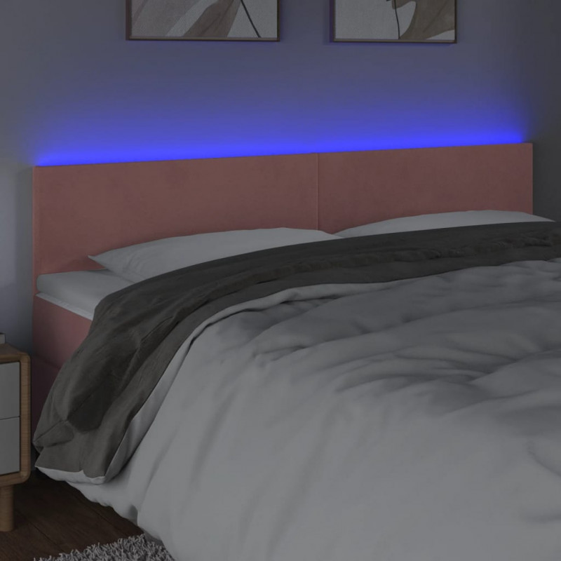 Zagłówek do łóżka z LED, różowy, 160x5x78/88 cm, aksamit