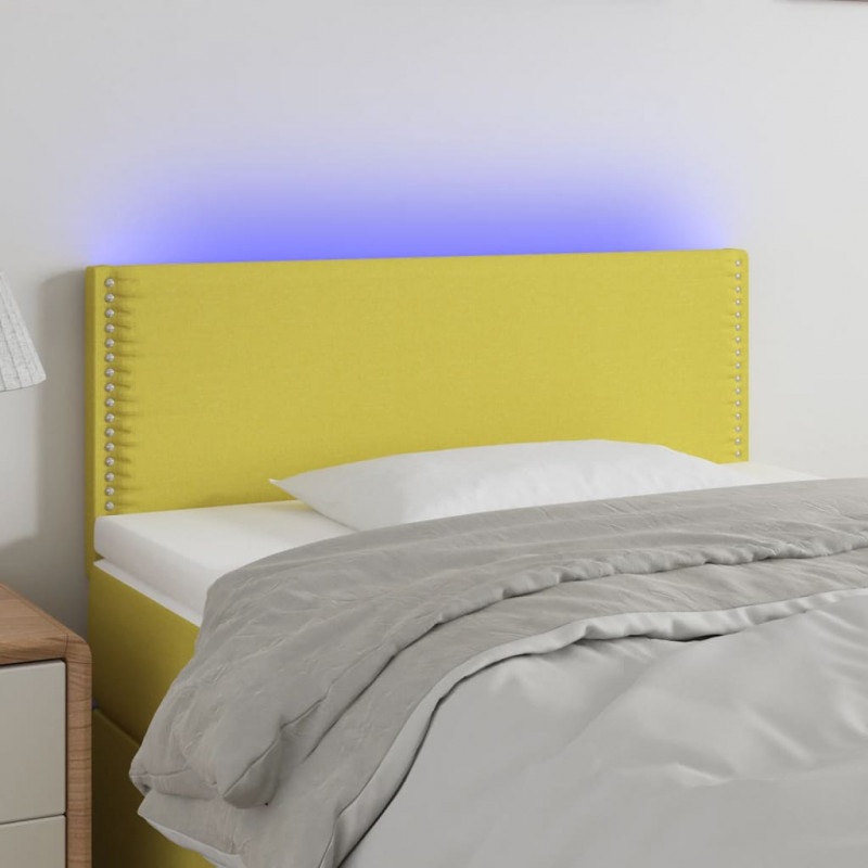 Zagłówek do łóżka z LED, zielony, 100x5x78/88 cm, tkanina