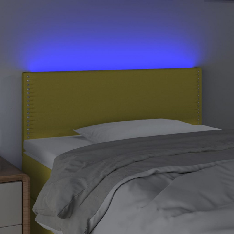 Zagłówek do łóżka z LED, zielony, 100x5x78/88 cm, tkanina