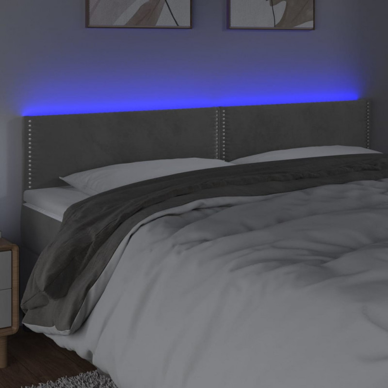 Zagłówek do łóżka z LED, jasnoszary, 200x5x78/88 cm, aksamit