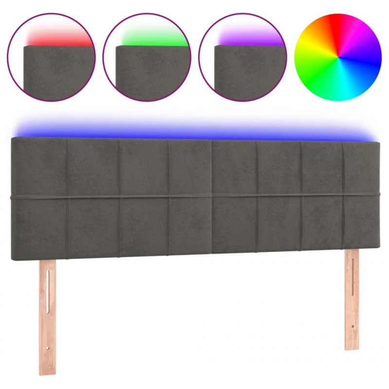 Zagłówek do łóżka z LED, ciemnoszary, 144x5x78/88 cm, aksamit