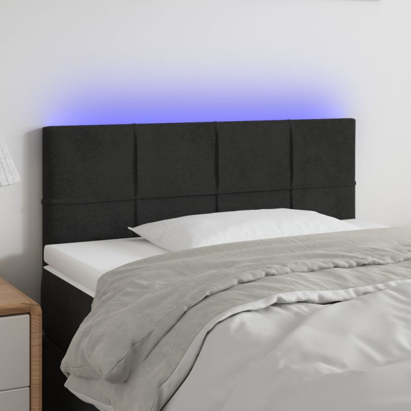 Zagłówek do łóżka z LED, czarny, 100x5x78/88 cm, aksamit