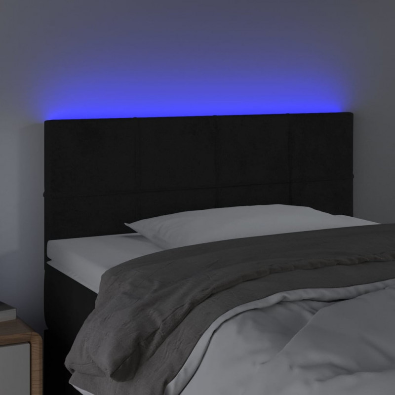 Zagłówek do łóżka z LED, czarny, 100x5x78/88 cm, aksamit