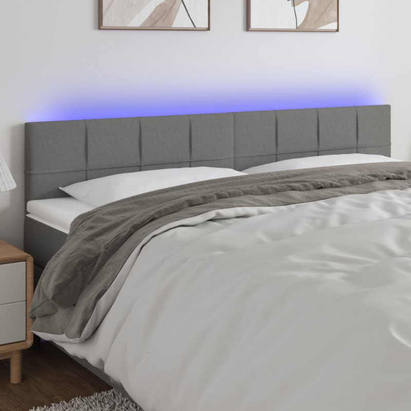 Zagłówek do łóżka z LED, ciemnoszary, 200x5x78/88 cm, tkanina