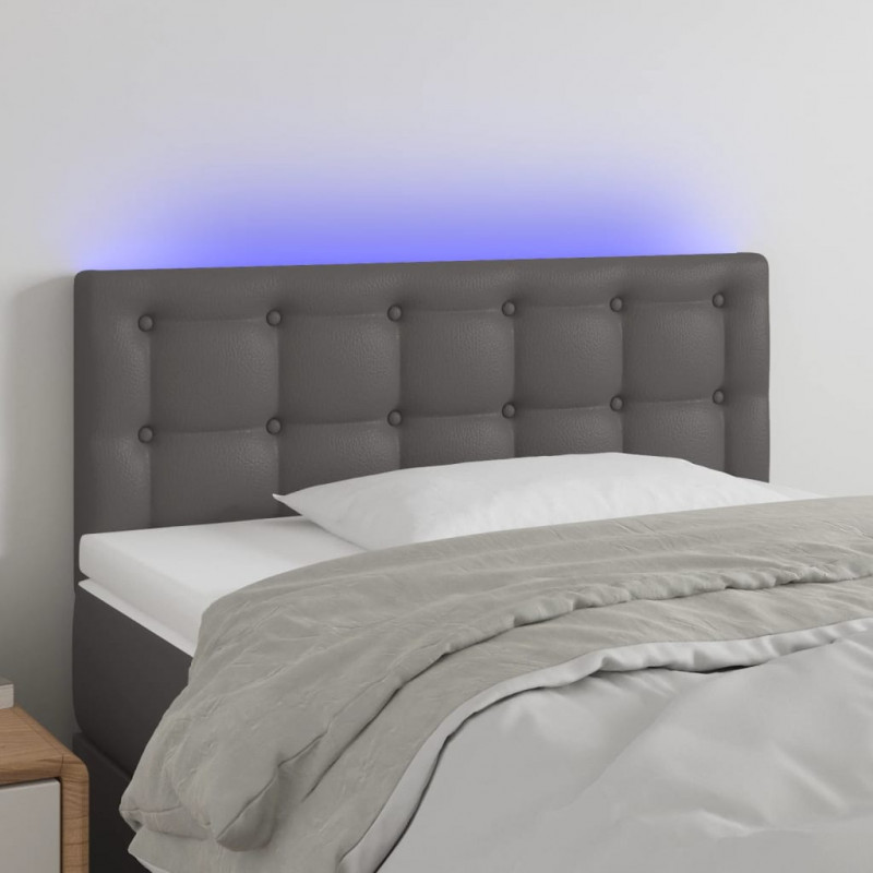 Zagłówek do łóżka z LED, szary, 90x5x78/88 cm, sztuczna skóra