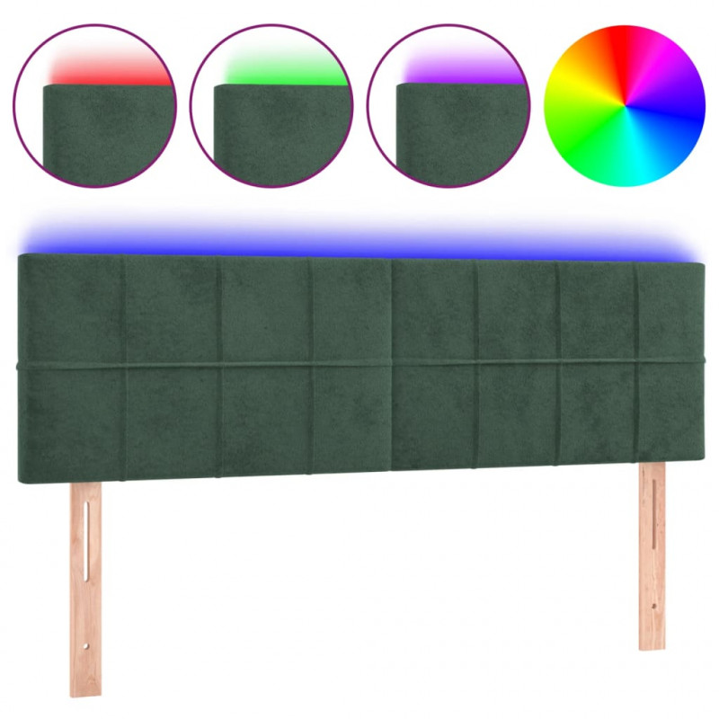 Zagłówek do łóżka z LED, ciemnozielony, 144x5x78/88 cm, aksamit