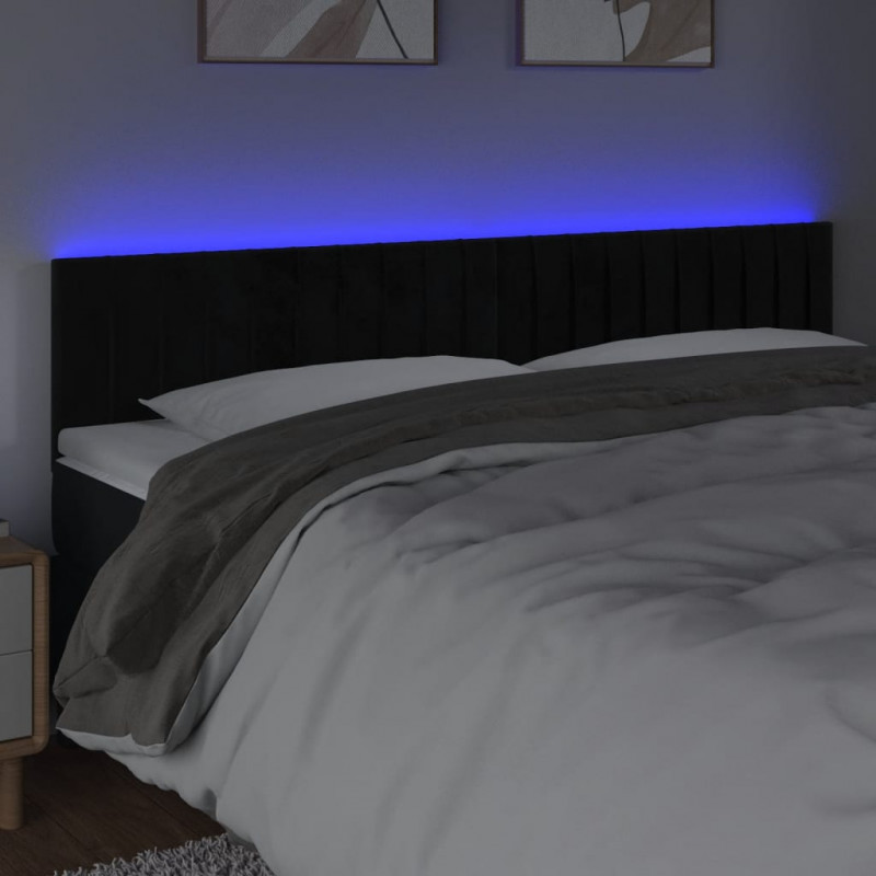 Zagłówek do łóżka z LED, czarny, 180x5x78/88 cm, aksamit