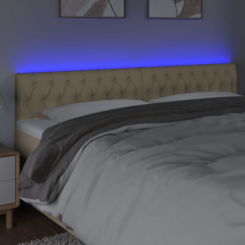 Zagłówek do łóżka z LED, kremowy, 180x7x78/88 cm, tkanina