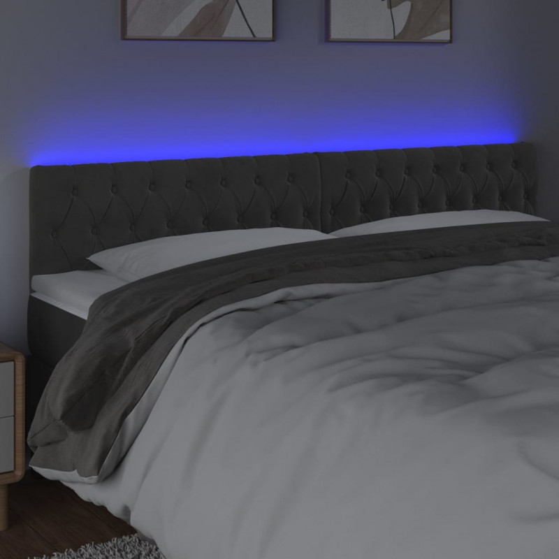 Zagłówek do łóżka z LED, ciemnoszary, 180x7x78/88 cm, aksamit