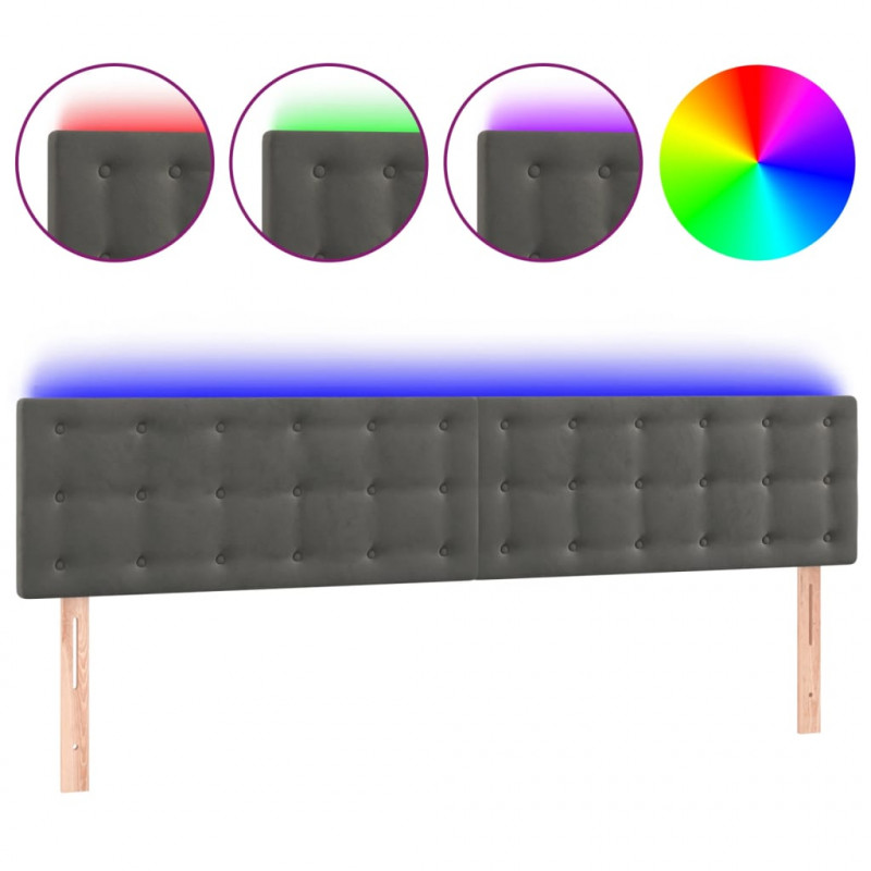 Zagłówek do łóżka z LED, ciemnoszary, 180x5x78/88 cm, aksamit