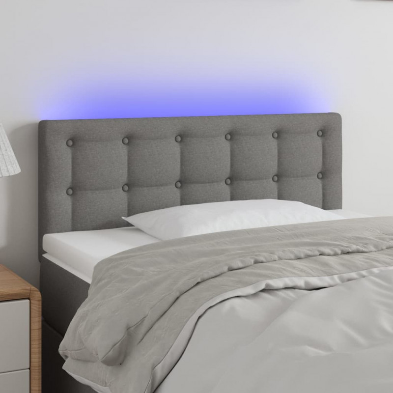 Zagłówek do łóżka z LED, ciemnoszary, 100x5x78/88 cm, tkanina