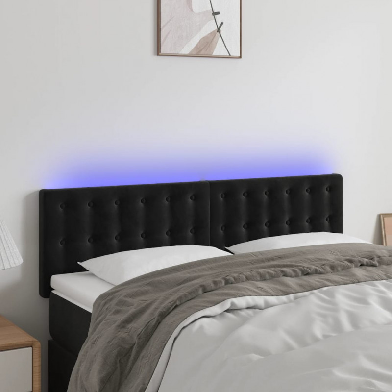 Zagłówek do łóżka z LED, czarny, 144x5x78/88 cm, aksamit