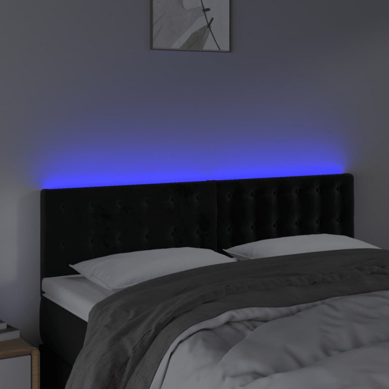 Zagłówek do łóżka z LED, czarny, 144x5x78/88 cm, aksamit