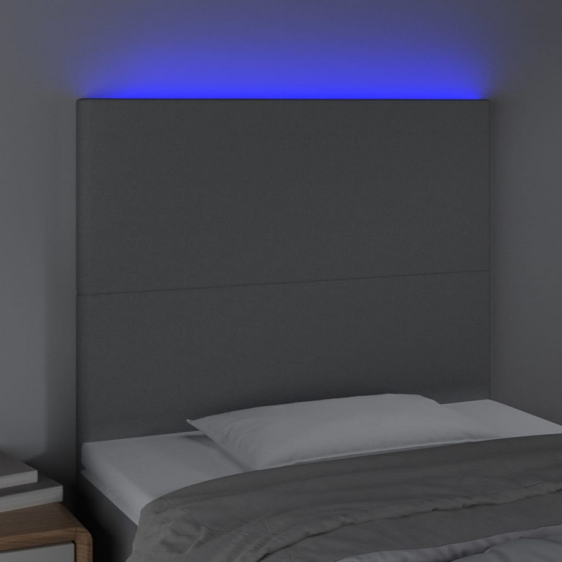 Zagłówek do łóżka z LED, jasnoszary, 90x5x118/128 cm, tkanina