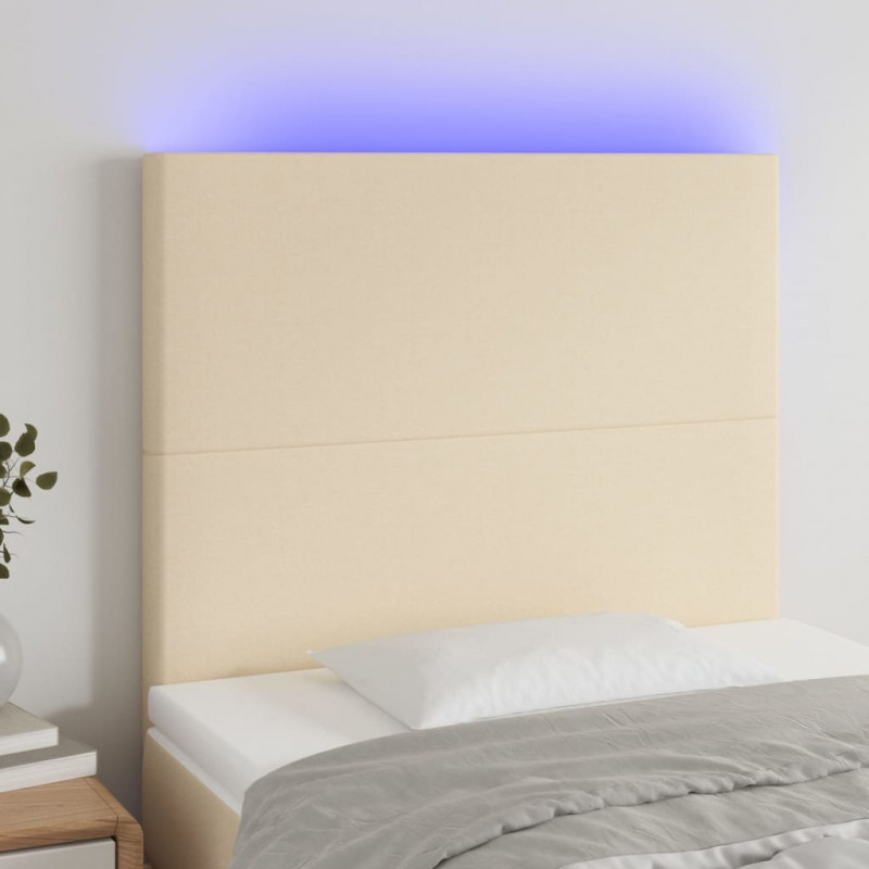 Zagłówek do łóżka z LED, kremowy, 100x5x118/128 cm, tkanina